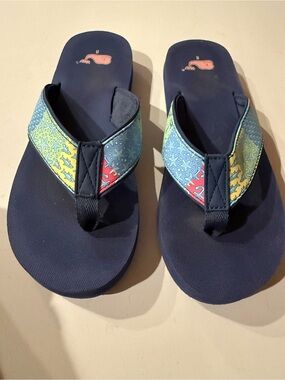 Vineyard Vines Navy Flip Flop Sandals with Multicolor Patterned Straps